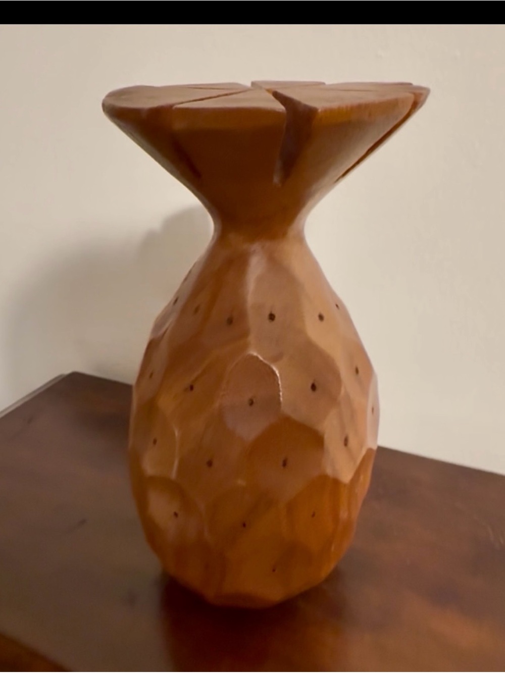 Hand carved wood pineapple, Philippines origin gently used.